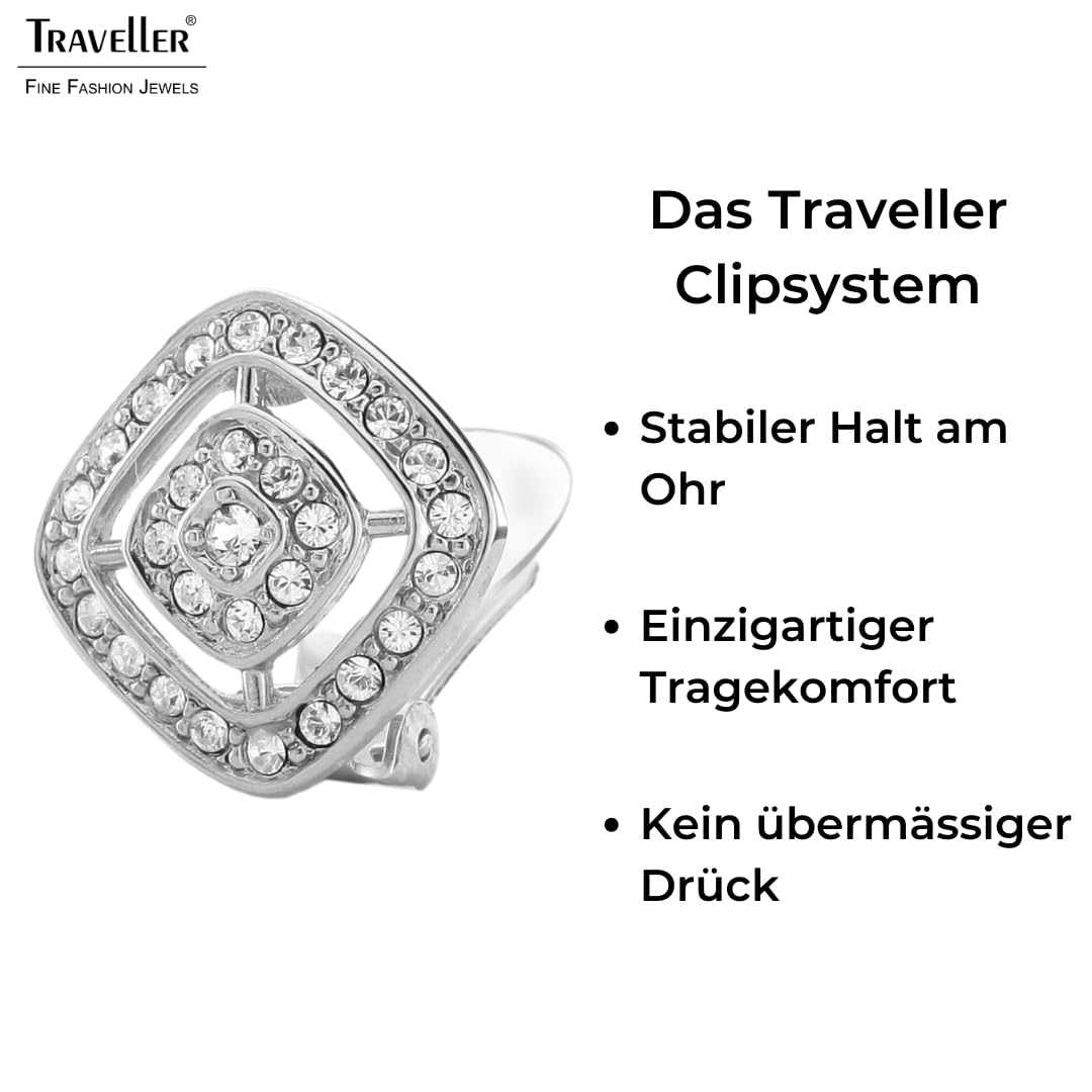 Traveller Ohrclip - Damen - Silberfarben - Kristal Steine - Quadrat - Ø 17mm - Platiniert - 157015