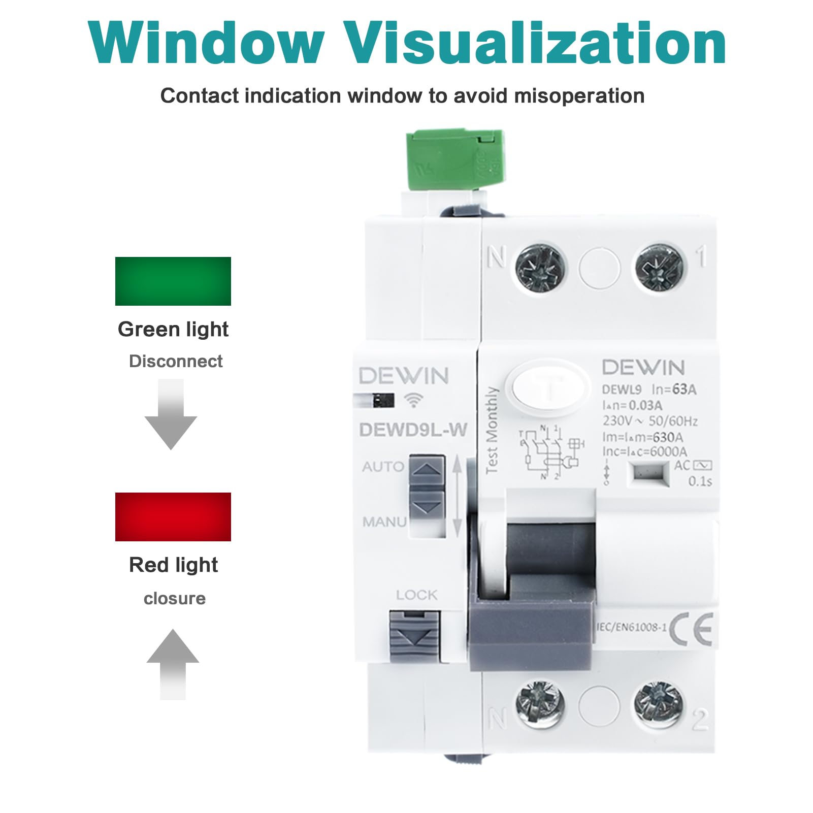 DEWIN Interruttore Magnetotermico Differenziale WiFi 63A 30mA 2P AC220V Salvavita MCB/RCCB,Il reset e la disconnessione possono essere controllati dall'applicazione.Oppure reimpostare manualmente.