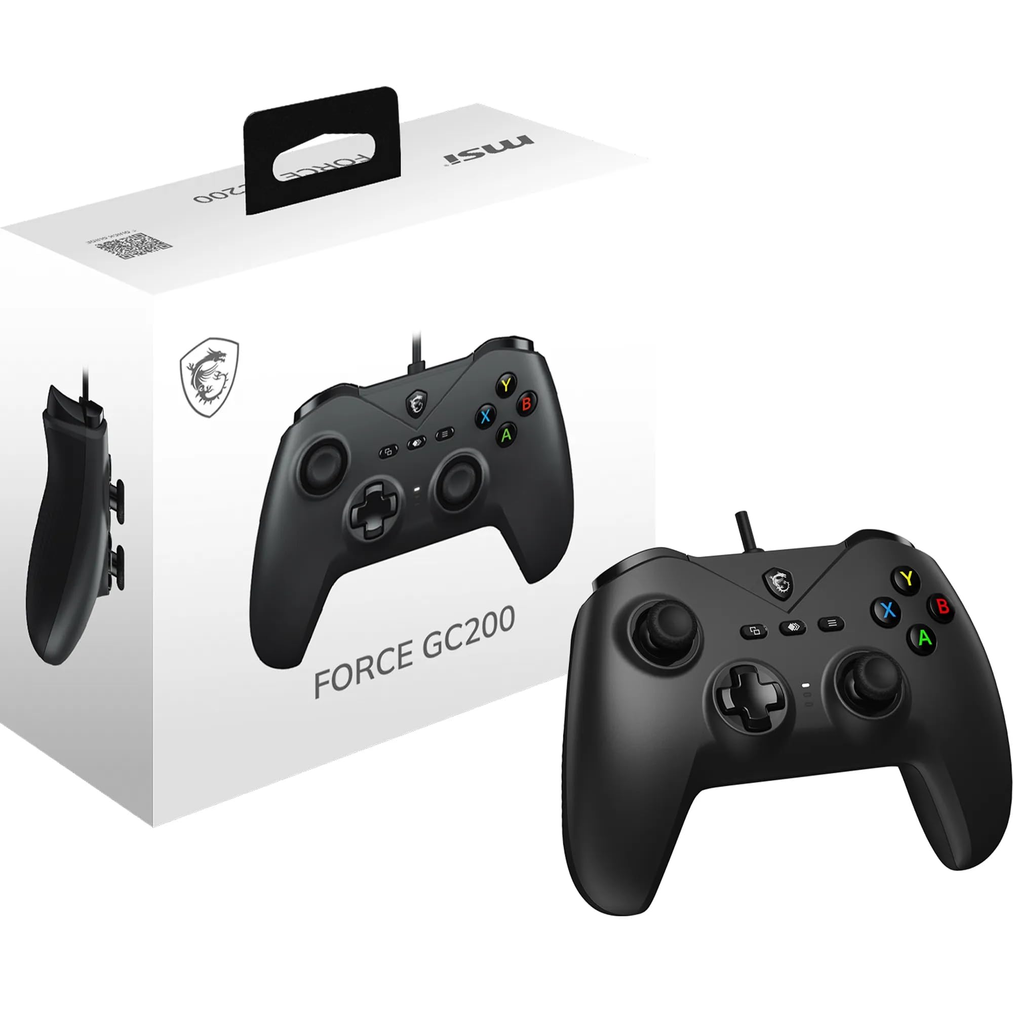 MSI FORCE GC200 - Controlador de gamepad para PC con cable, disparador de efecto Hall, barras de pulgar analógicas avanzadas, motores de doble vibración, USB 3.0, con cable