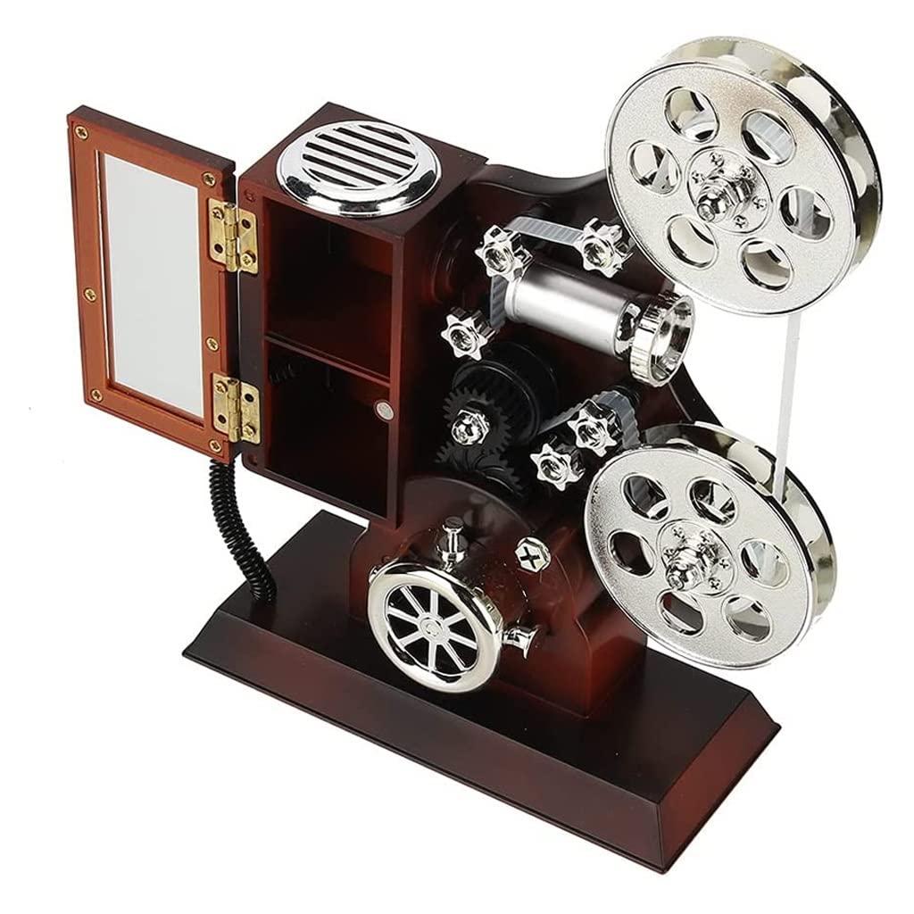 Carillon Scatola Musicale Music Box, Vintage Movie Projector Projector Model Wood Metal Antique Box Musical Box Gioielli Regalo for la Decorazione della casa Carillon Regalo di