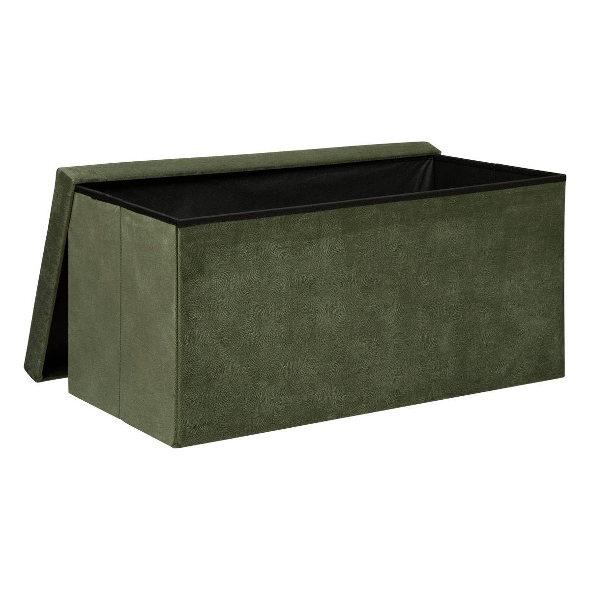 Atmosphera - Banco de almacenaje Lilou, Verde Caqui - Plegable, Tela de terciopelo, 76 x 38 x 38 cm - para salón y dormitorio