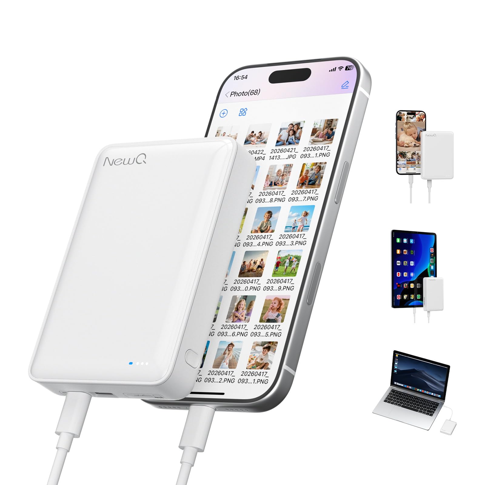 NEWQ Disco rigido esterno da 1 TB per iPhone, dispositivo di archiviazione foto compatibile con USB-C e Lightning, backup di foto/video con un clic per liberare spazio sul telefono, supporto