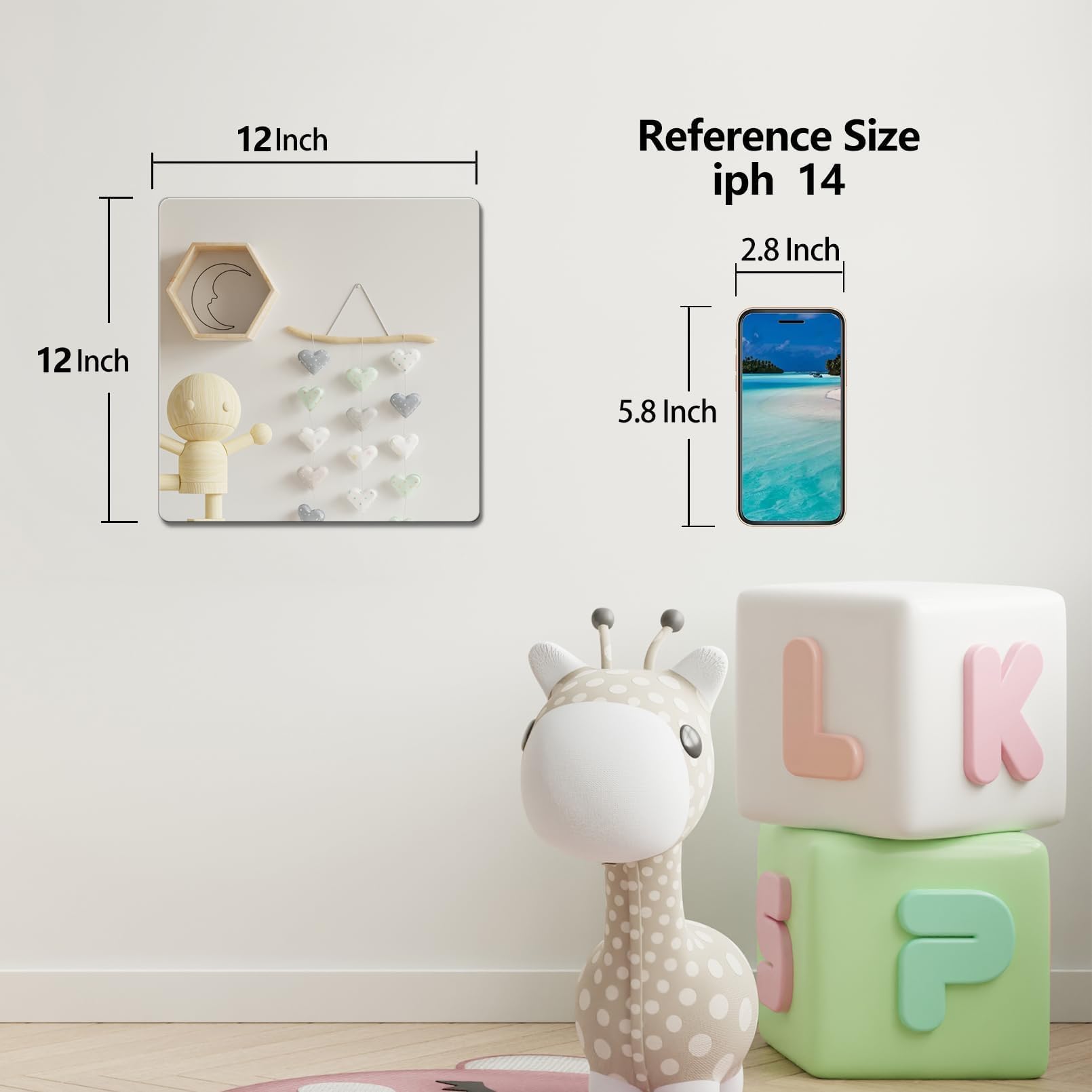 Kids Safety Shatterproof Mirror For Wall, Mirror Tiles, Made of Unbreakable Acrylic, Thick 0.12",1 Pack 11"x11", Bedroom Door Closet Mirrors, Plexiglass, Living Room Mirrors, Glassless Mirro for Kids