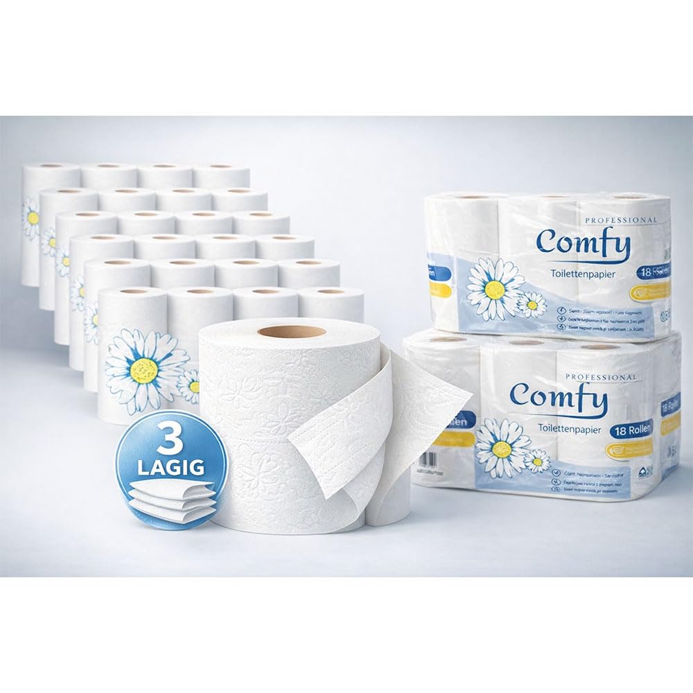 Toilettenpapier 3-lagig – 64 Rollen (8 x 8) 150 Blatt pro Rolle | 100% reine Zellulose | Weiches & saugfähiges Premium-Toilettenpapier – Weiß, ideal für Haushalt & Gewerbe