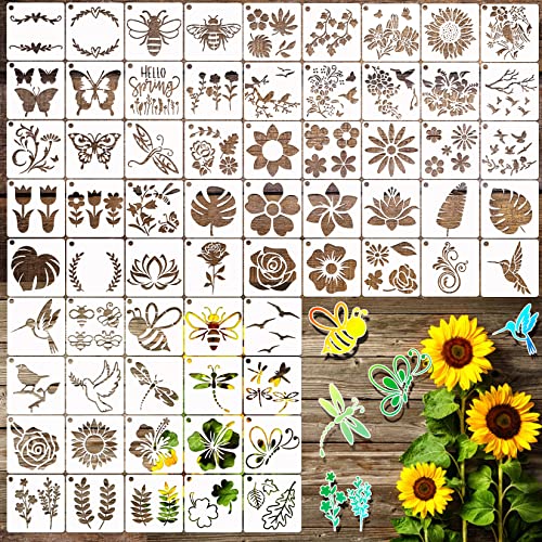 65Pcs Small Stencils for Painting on Wood Burning Reusable 3 Inch Reusable Stencil for Craft Ornament Paint Template Stencils for Wall Card Rock Wood Signs Coasters Canvas Home Decor (Flower)