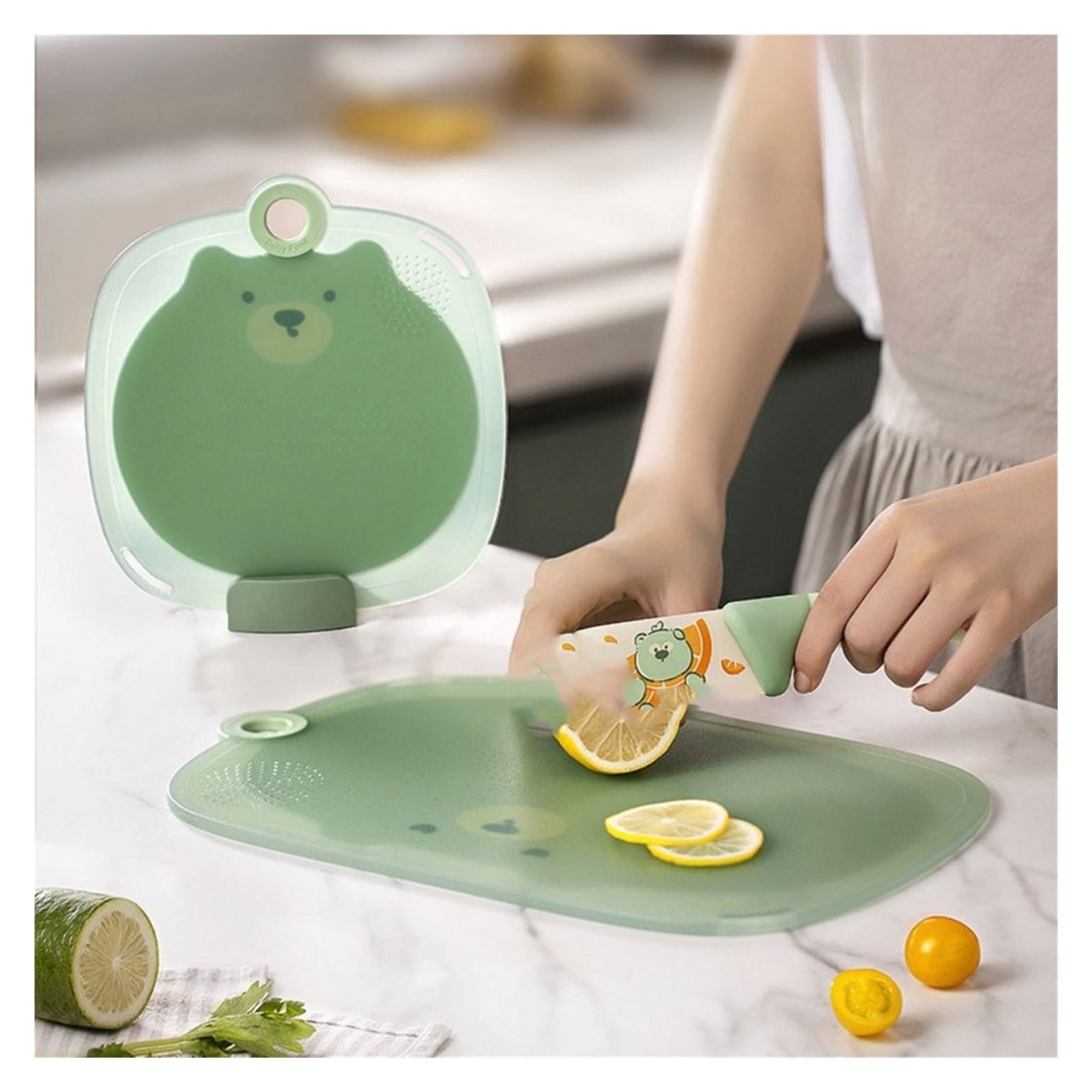 Tabla De Silicona Tabla de cortar antideslizante de silicona antibacteriana for el hogar, tablero de plástico de cocina for frutas, verduras y carne, grado alimenticio(Green-L)