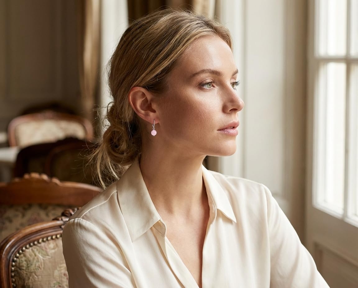 Simple Basic Gemstone Round 8MM Bead Ball Drop Dangle Earrings For Women Teen Secure Hinge Lever back .925 Sterling Silver Birthstones More Colors