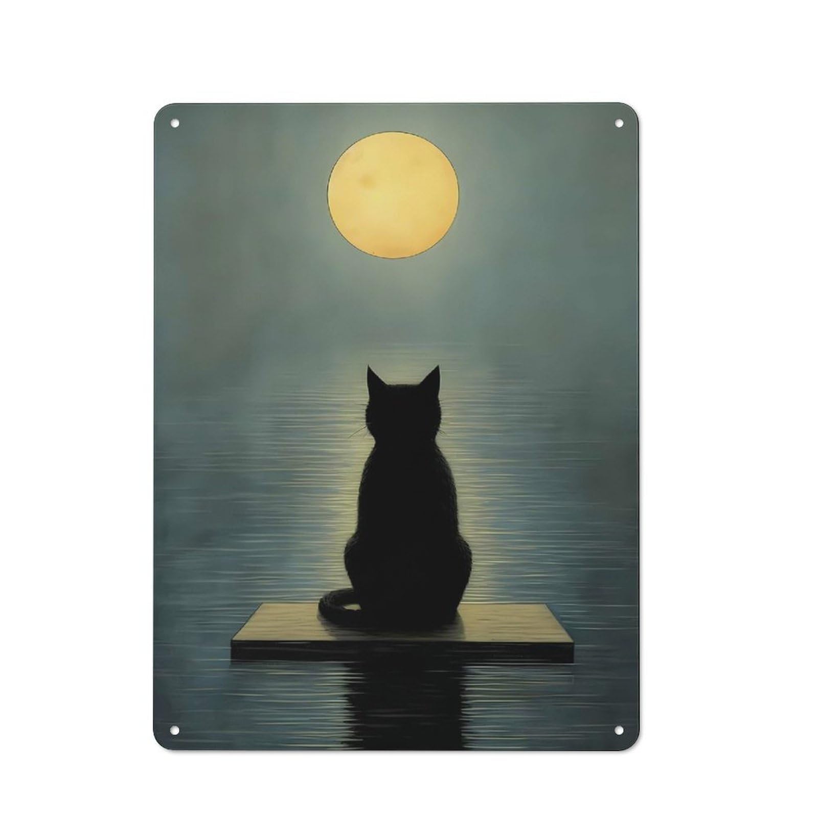 Junmoney Style-22 Tin Wall Plaque 40X30cm With Black Cat Full Moon For Guest Room Or Hallway, For Garage, Workshop And Man Cave Decoration