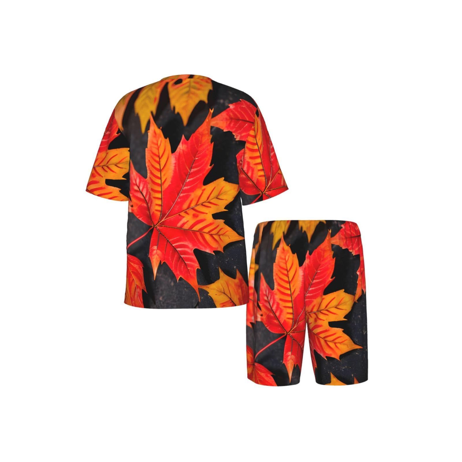 Conjunto de pijama clásico con estampado de hojas rojas para hombre, pantalones cortos de pijama suaves para hombre, perfecto para las noches de verano