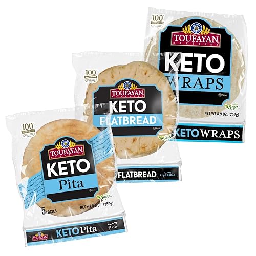 Toufayan KETO - Paquete variado de pan, incluye pan de pita, pan plano y envolturas (paquete de 3)