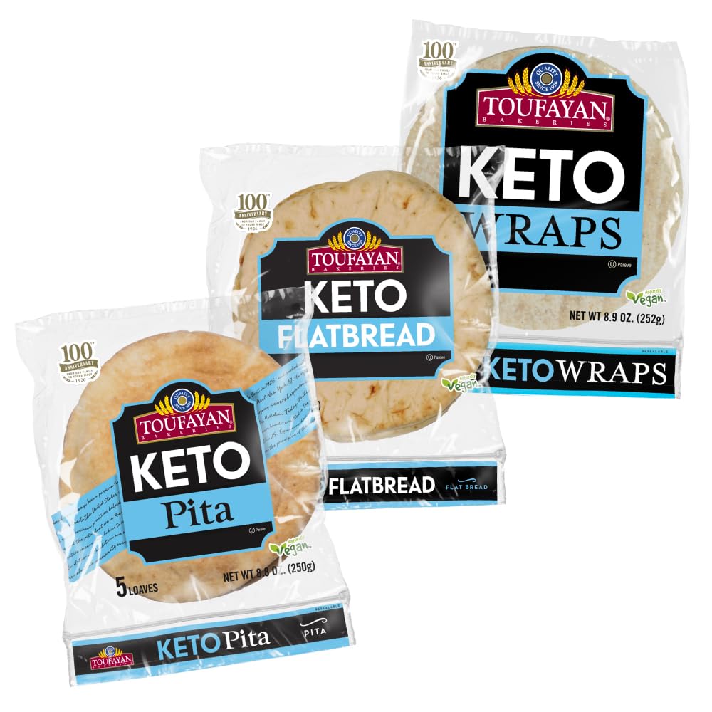 Toufayan KETO Bread Variety Pack Bundle, Includes Keto Pita Bread, Flatbread and Wraps (3 Pack)