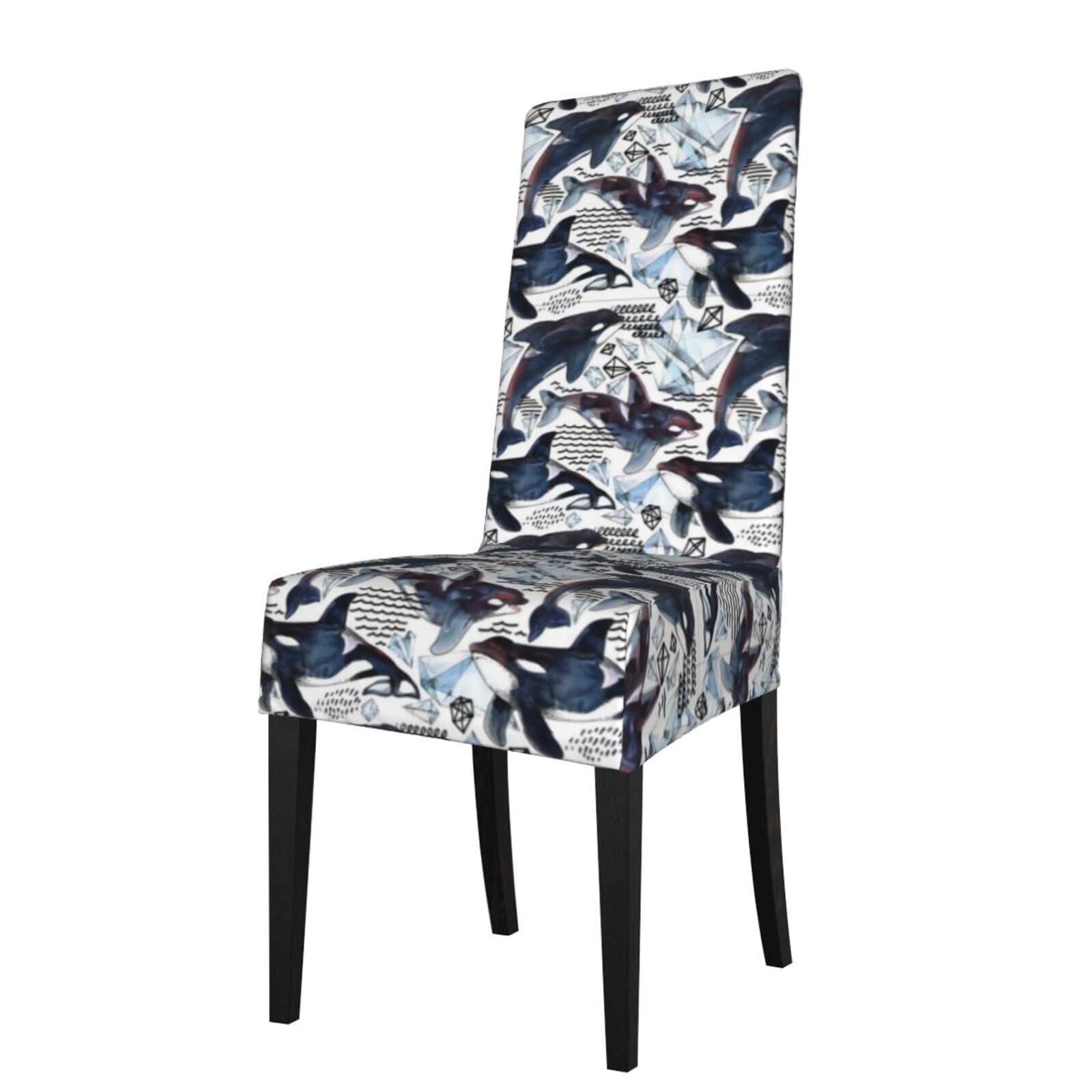 YYHHAOFA Killer Whale Prints Dining Chair Throws - Stretchable Polyester-Spandex Slipcovers for Refreshing Your Dining Room Decor