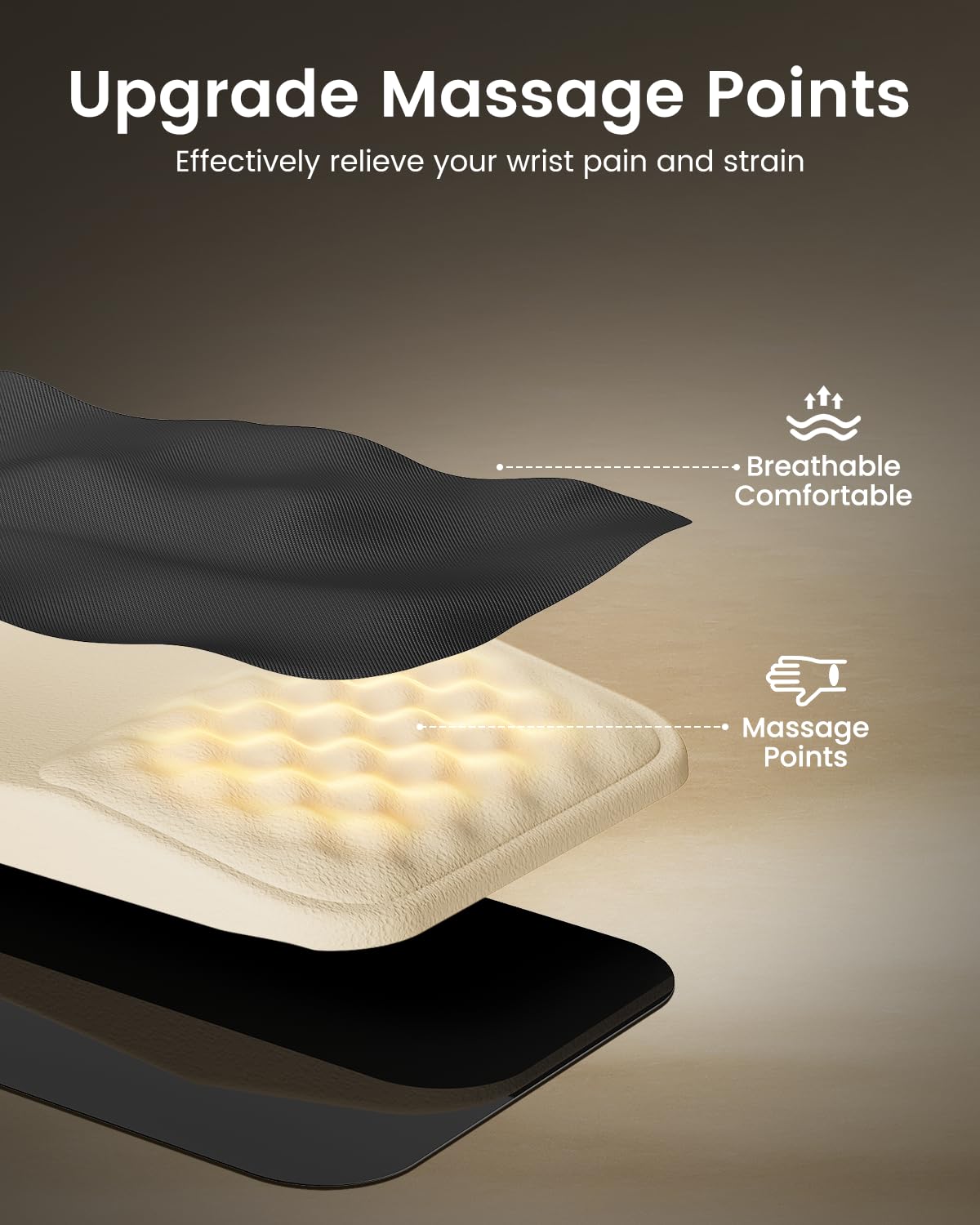 ProtoArc KMP50 Tapis de souris ergonomique avec repose-poignet et repose-poignet pour clavier d'ordinateur, design massant, surface en lycra et base antidérapante en polyuréthane pour soulager la