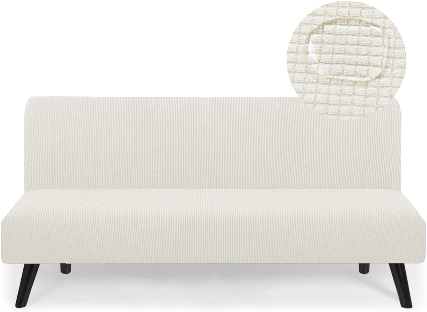 BananaHomeStretch Futon Cover Sofa Bed Couch Cover Without Armrest Washable Futon Slipcover with Elastic Bottom for Pet Cat， Spandex Furniture Protector (White, L (fit 76-84 inches))