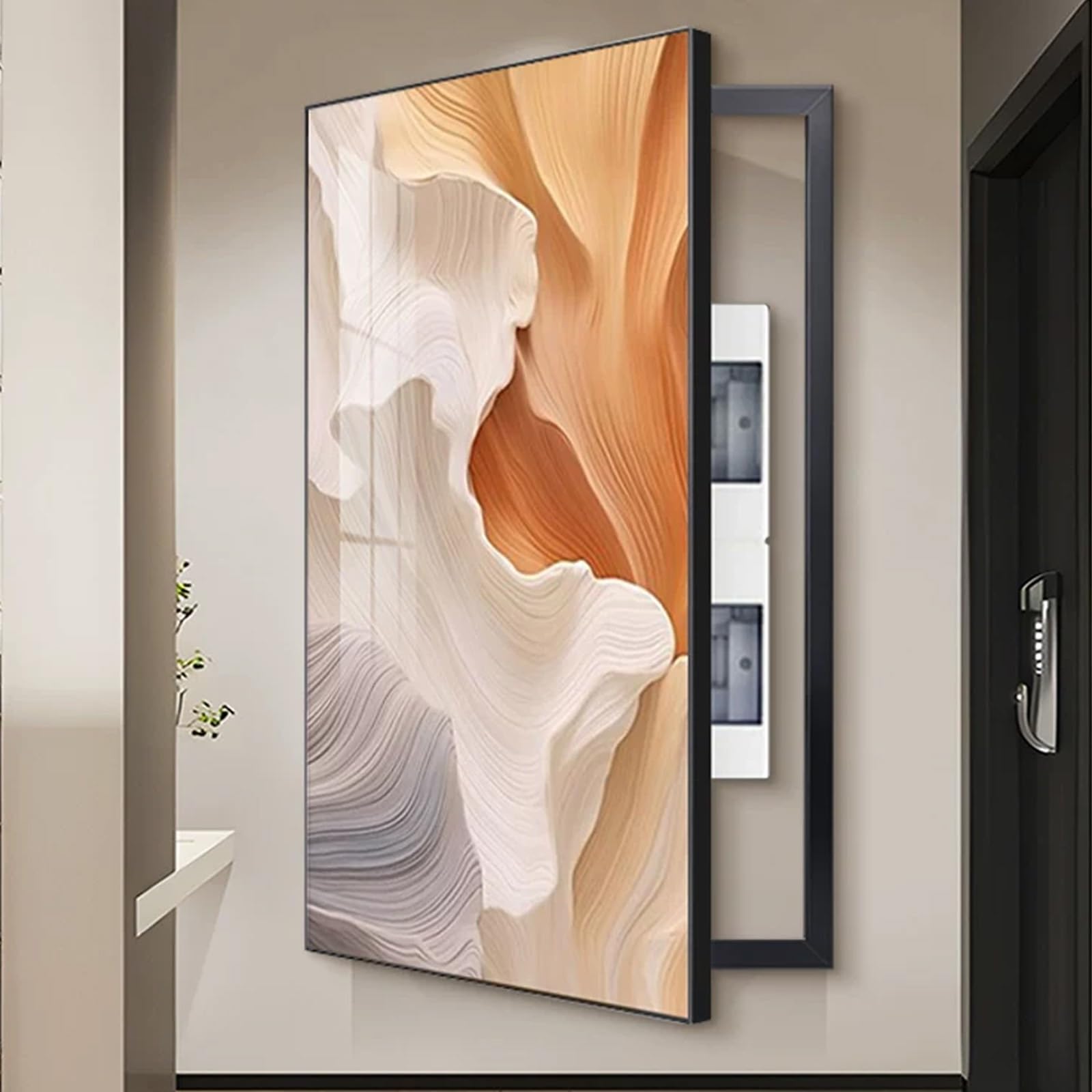 Tapa Cuadro Electrico Vertical, Cubre Cuadro Electrico Tapa Contador Luz Decorativa, Cubierta De La Caja Del Medidor Eléctrico, para Salón, Pasillo(Black 4,50X100cm/19.7X39.4in)