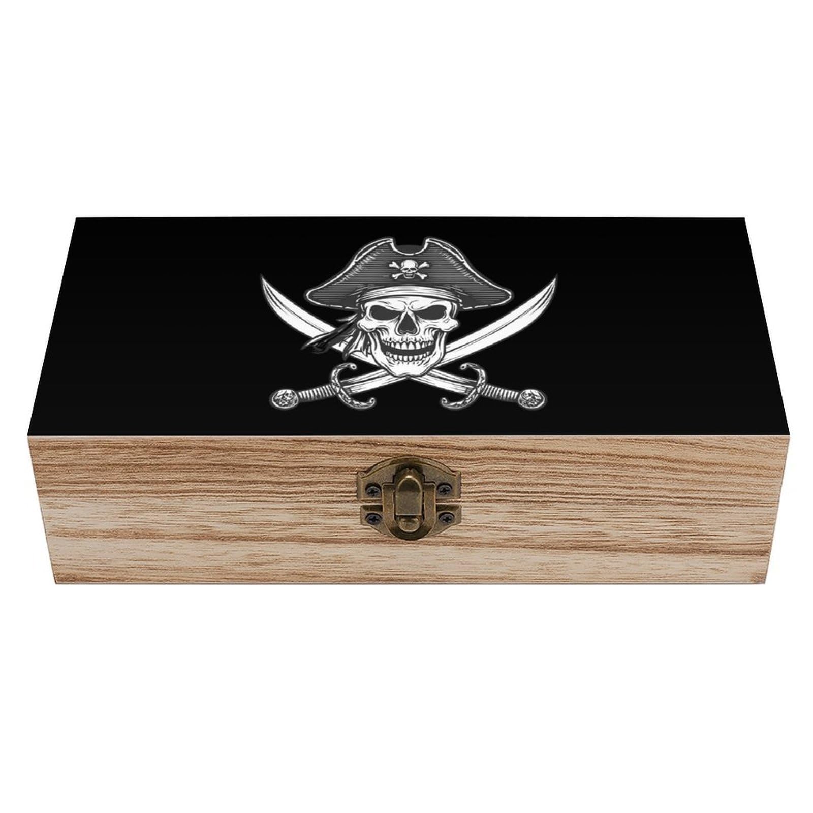 HLBSDM Skull Pirates Wooden Storage Box Craft Memory Keepsake Treasure Chest Box Jewelry Organizer
