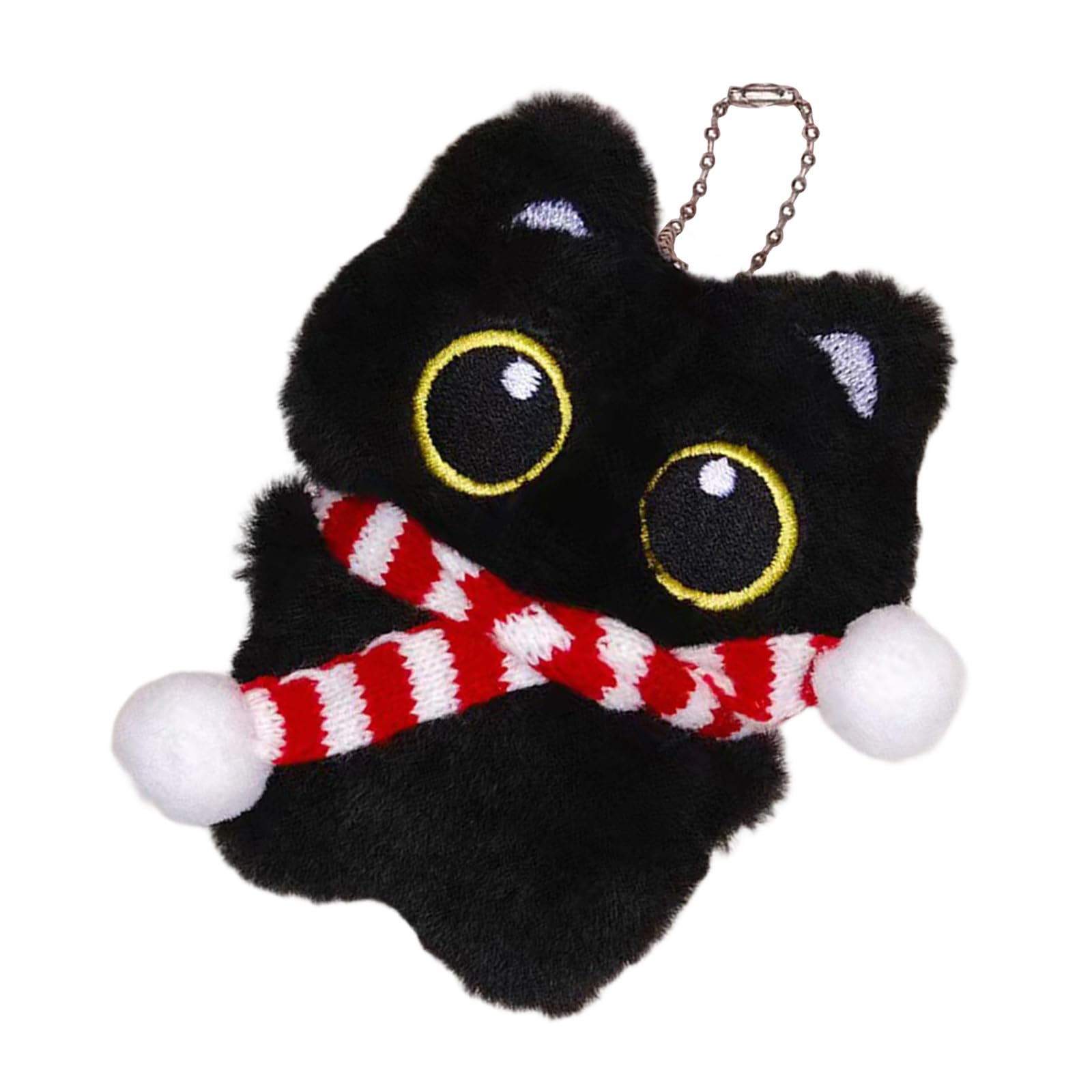 YROHGKPN Adorable Plush Black Kitten Keychain with Bells and Fish Toy