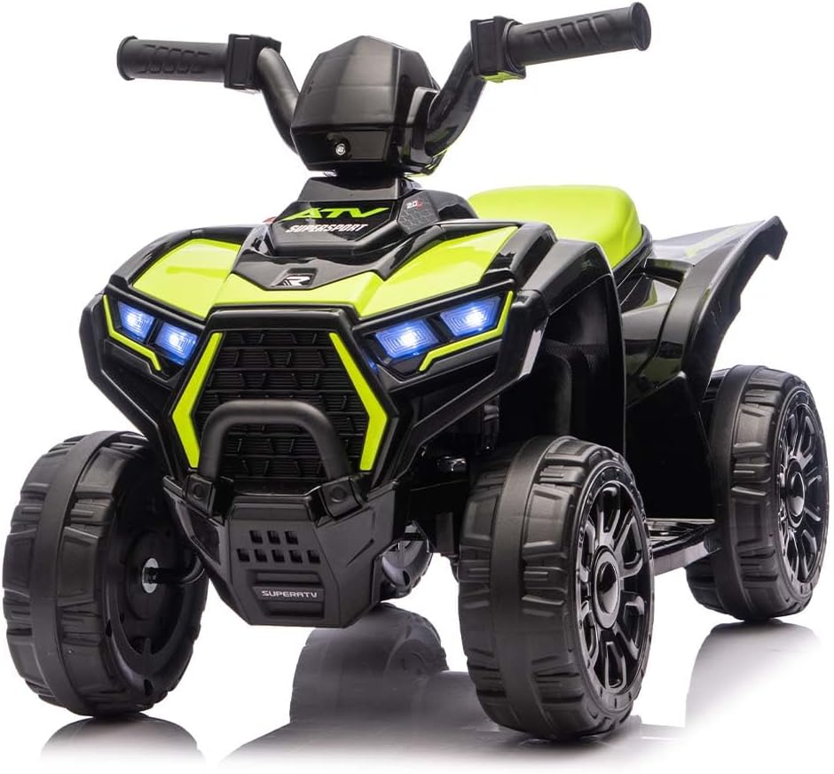 6V Kids Quad Ride-On Toy, Toddler ATV Car with Push-Button Start, LED Headlight & All-Terrain Tires – Safe, Rechargeable, for Ages 1-6 Years Up to 44 lbs (Green)