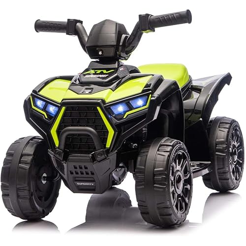 6V Kids Quad Ride-On Toy, Toddler ATV Car with Push-Button Start, LED Headlight & All-Terrain Tires – Safe, Rechargeable, for Ages 1-6 Years Up to 44 lbs (Green)