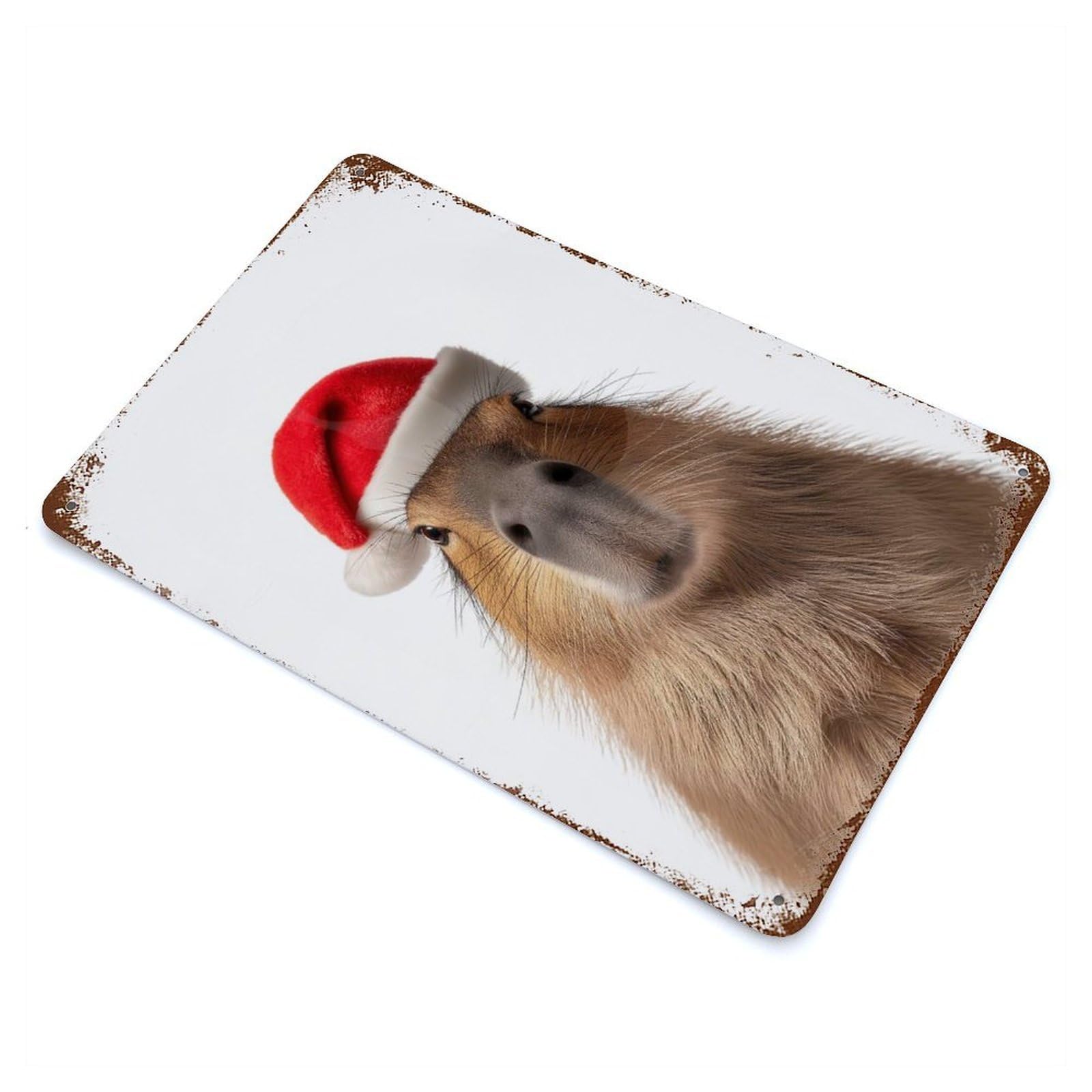 Rust Effect Tin Sign Capybara Christmas Portrait 11.8"x7.9", Vintage Wall Decor for Living Room, Hallway And Home Decor