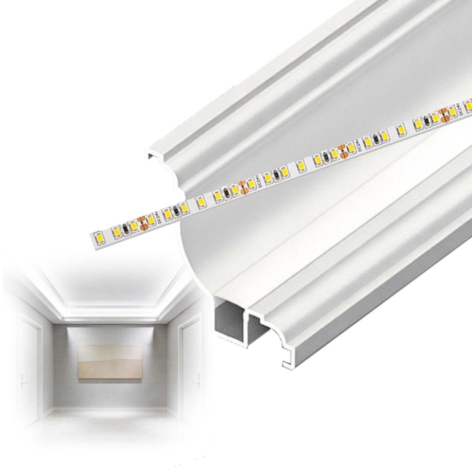 GFLPSQIA Moldings for Indirect Lighting, Crown Molding Baseboard Trim Channel with LED Strip Cover, White Aluminum Channel Lighting Baseboard for Home/Office/Hotel(L 1.30 m)