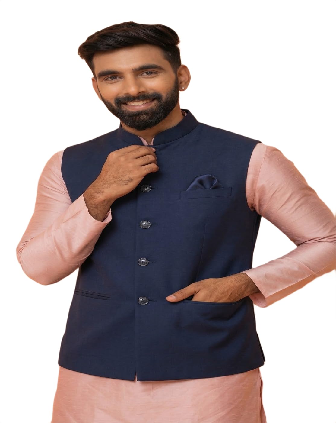 maykr Navy Blue Nehru Jacket,Modi Jacket For Men 2-picture-19
