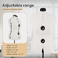 Vista 2 de Maniquí de forma de vestido ajustable beige para costura talla femenina 12-18, cuerpo de modelo con alfileres con 13 diales, ruedas desmontables