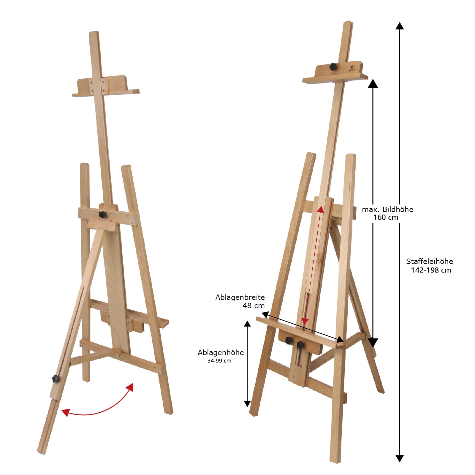 Paintersisters Akademie-Staffelei Oslo – für Keilrahmen bis 165 cm, Buche | Atelierstaffelei aus Vollholz, Dreibein, für Künstlerbedarf, Atelier, Studio, Schule, Hobby