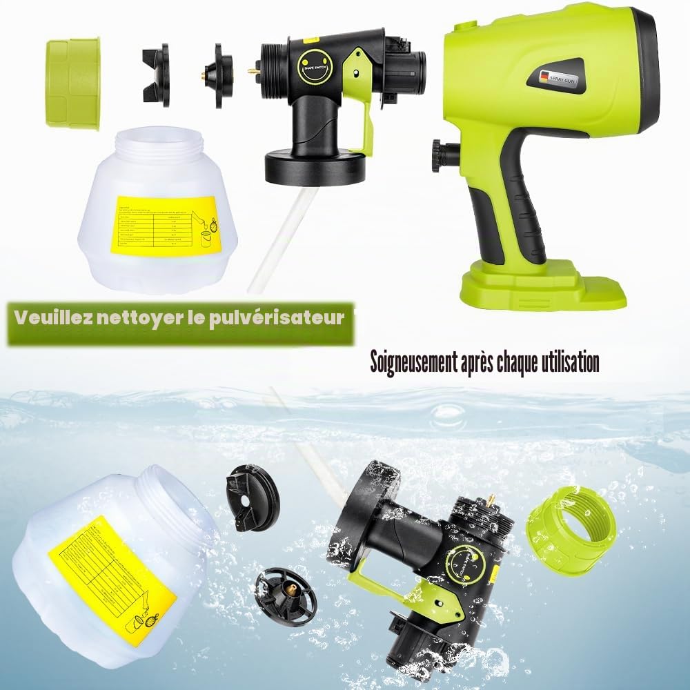 Pulvérisateur de peinture sans fil compatible avec batterie au lithium Ryobi 18 V One+, pistolet pulvérisateur de peinture HVLP 200 W, 4 buses, 3 motifs pour meubles de maison, clôtures, terrasses