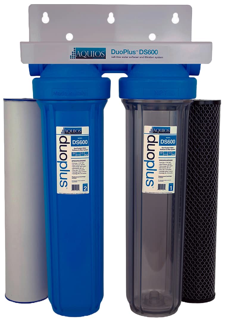 Aquios® DS600 DuoPlus™ Jumbo Salt Free Water Softener & Filter System - Salt Free Scale Prevention - Catalytic Carbon Filtration - Chloramine/Chlorine/HS2 Removal - Prevents & Remove Calcium Scale