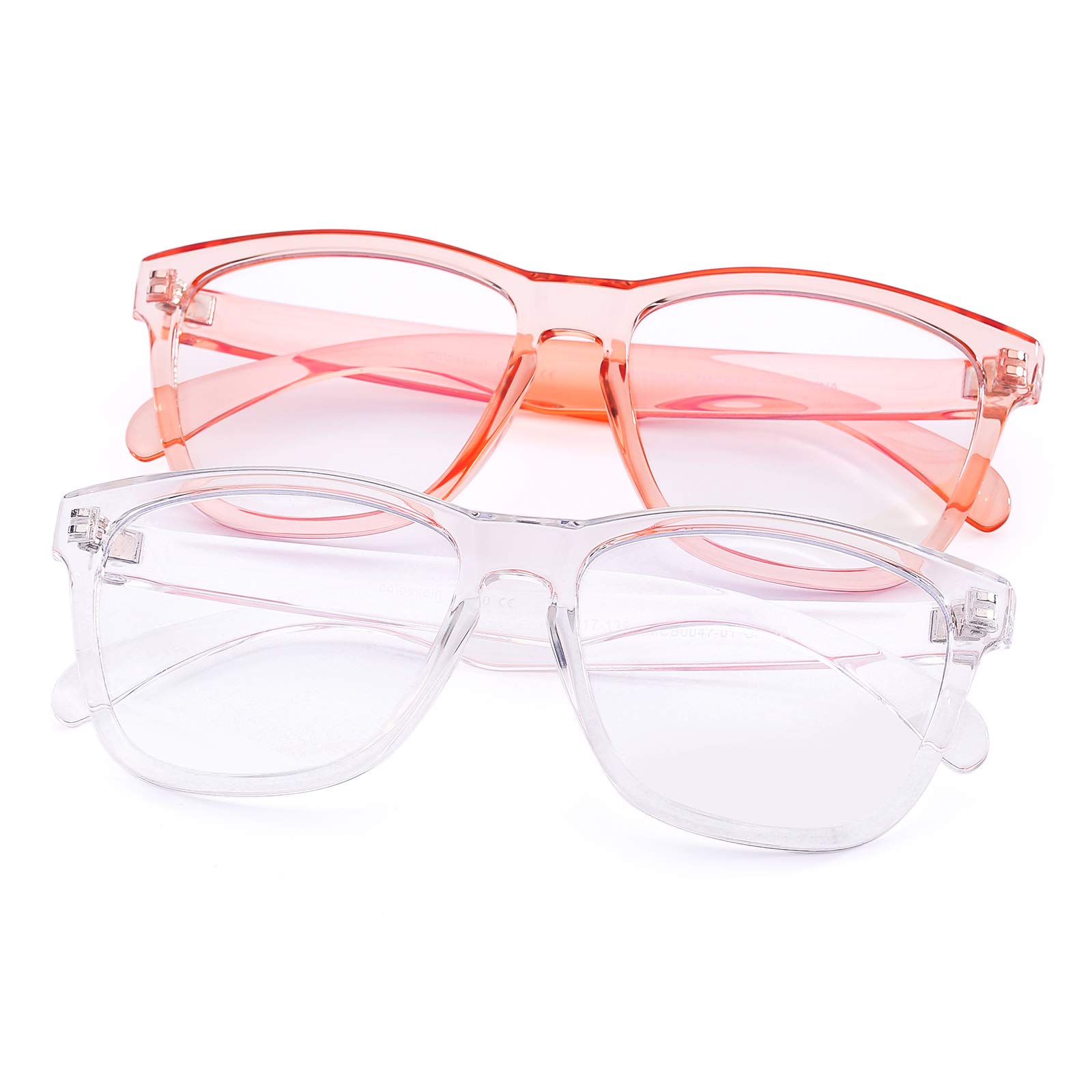 Colossein Fashion Blue Light Blocking Computer Glasses for Women - UV Protection Anti Glare Anti Fatigue Reduce Eyestrain - Transparent + Orange (2 Pack)