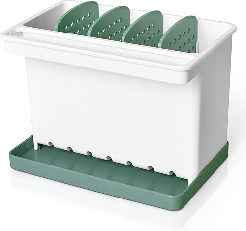 Miniatura 1 de JOMOLA Soporte de esponja de cocina, organizador de cepillos para platos con 4 divisores separados, organizador de utensilios de plástico con