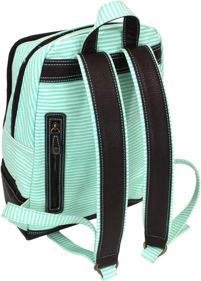 CHALA New Deluxe Striped multipurpose-backpacks with detachable Key Charm, fit up to 14" Laptop for Adult (Teal Stripe_ Sea Turtle)