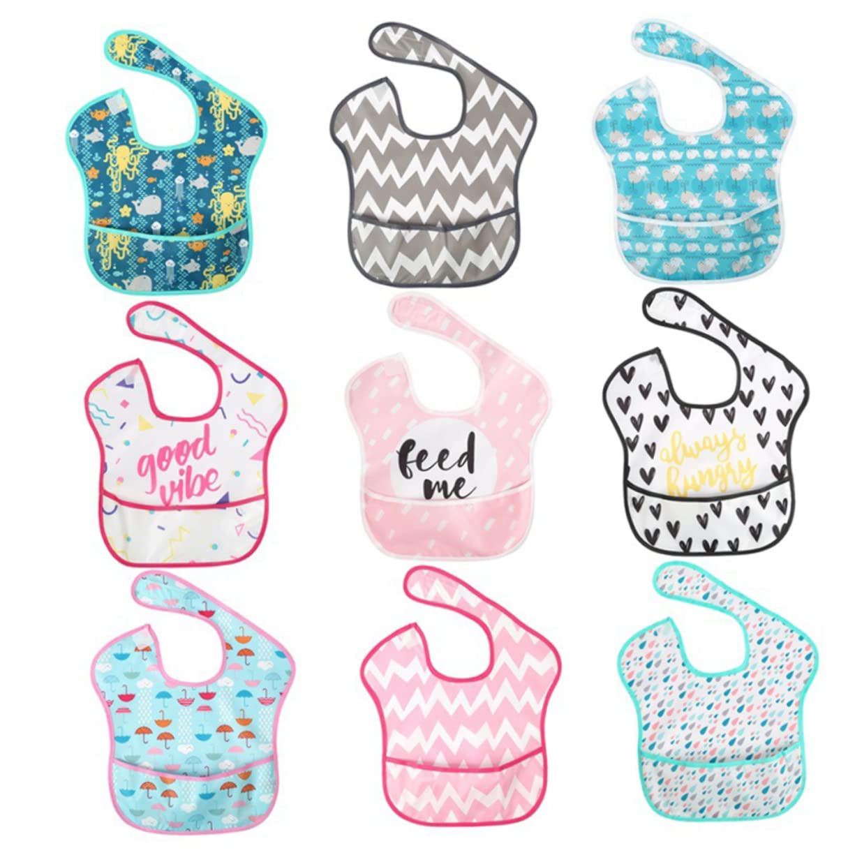 Abaodam 9stücke Teiliges Lätzchen Aus Wasserdichtem Material Mit Cartoon-motiven Kleiner Oktopus Kleine Regentropfen Kleiner Wal Praktisch Und Leicht Auszuziehen Für Junge Mädchen Und