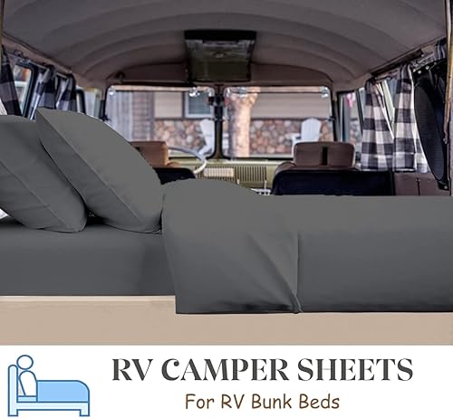 Miniatura 10 de Juego de sábanas cortas para caravanas de 72 x 75 pulgadas, 100% algodón egipcio, 600 hilos, 4 piezas de tejido satinado, sábanas de bolsillo