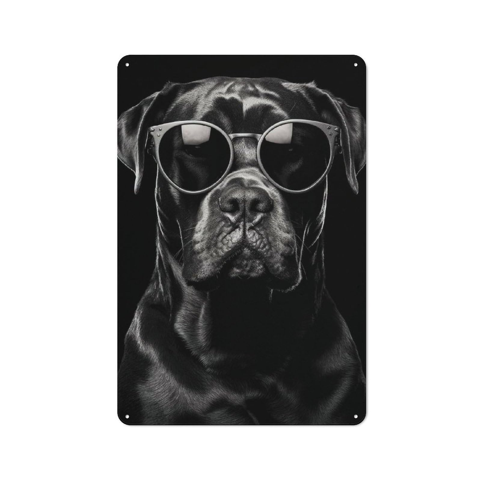 Junmoney Cane Corso Sunglasses Simple Retro Tin Sign 30X20cm, Study Room Decor For Home Office, Reading Corner Or Bedroom