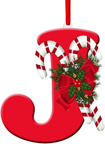 Pequeños adornos de Navidad, bastón de caramelo rojo, 26 letras personalizables, monograma, letra inicial, J, adornos para árbol de Navidad,