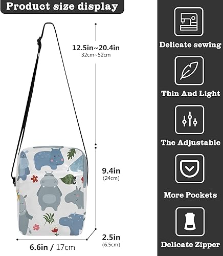 Miniatura 3 de Sinestour Bonita bolsa de mensajero hipopótamos para mujeres y hombres, bolsa cruzada de hombro, bolso cruzado sobre el hombro con correa ajustable