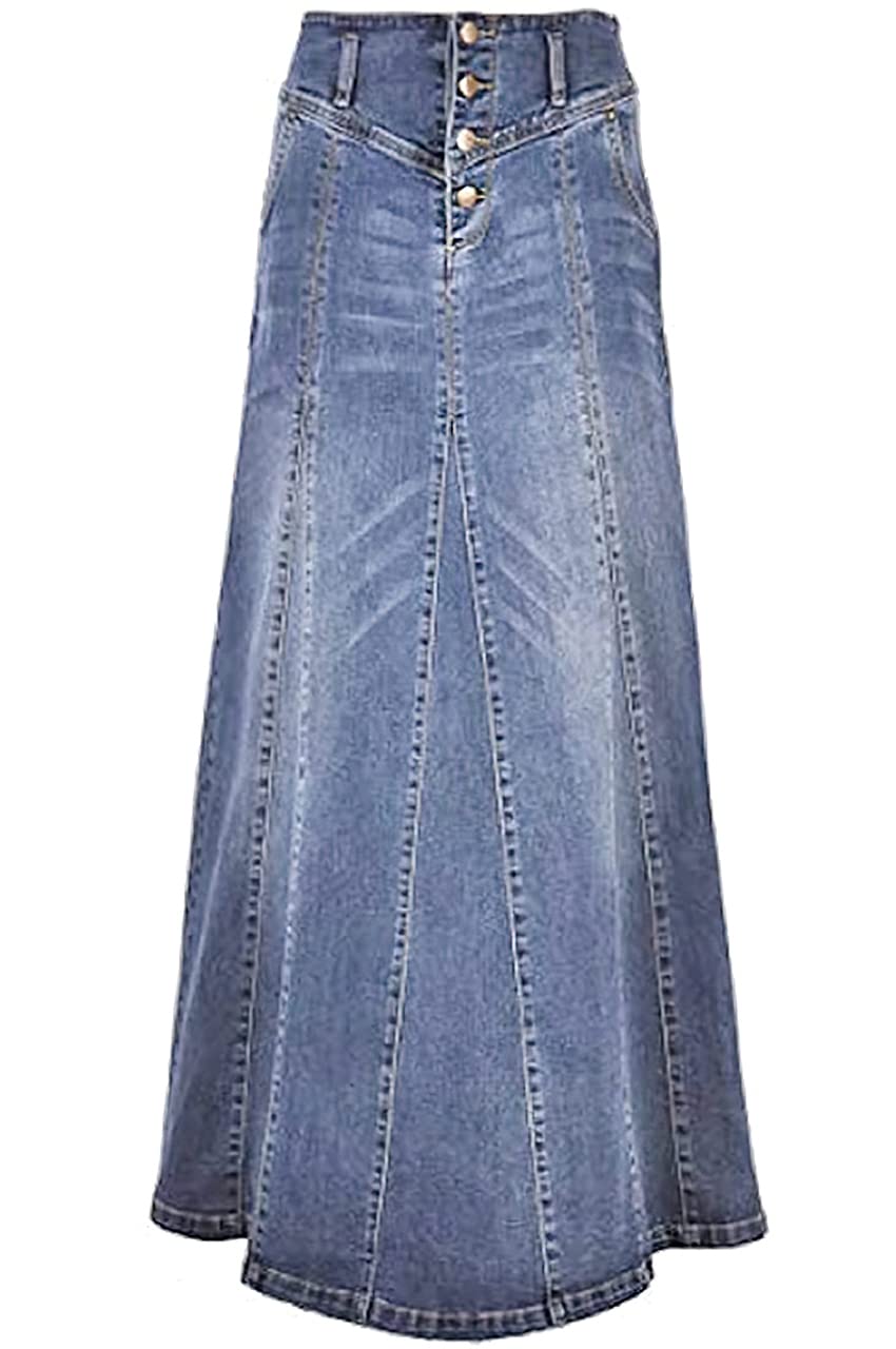 ebossy Gonna lunga da donna in denim invecchiato a vita media con volant a sirena