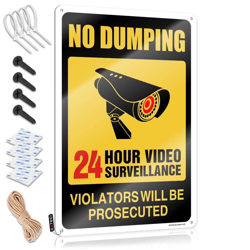 Tin Sign Funny Warning No Dumping Video Surveillance Violators Will Be Prosecuted Tin Sign Warning Signs For Bedroom Sign Decor(30X40CM)