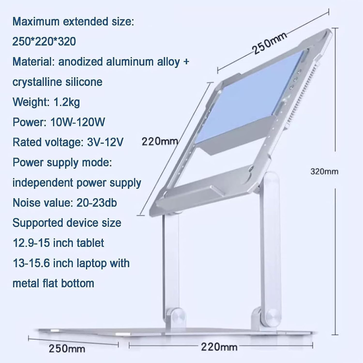 Supporto Per Laptop Con Ventola Di Raffreddamento, Supporto Pieghevole Per Laptop, Supporto Di Raffreddamento Per Laptop, Doppia Piegatura A 180°, Velocità Del Vento E Angolazione Regolabili