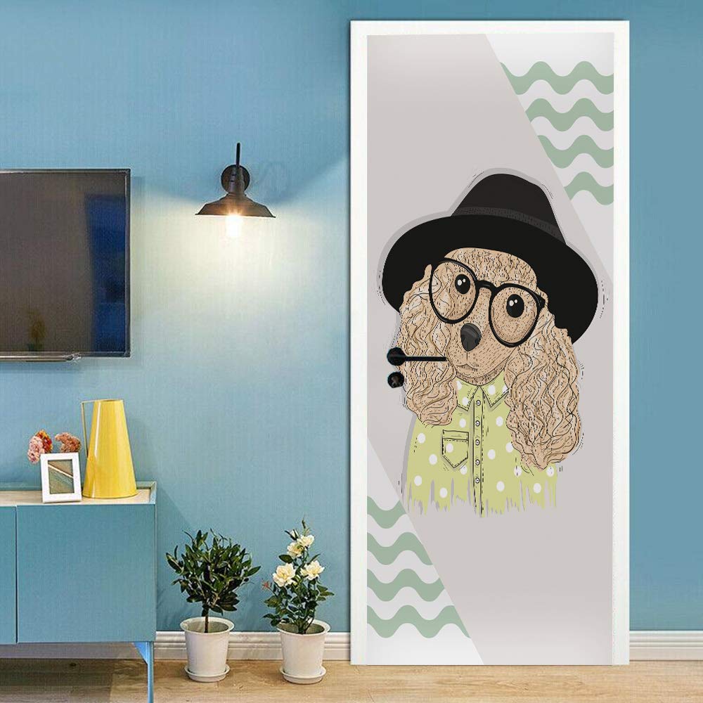 Sticker de porte chiot mignon trompe l'œil étanche 88x200cm