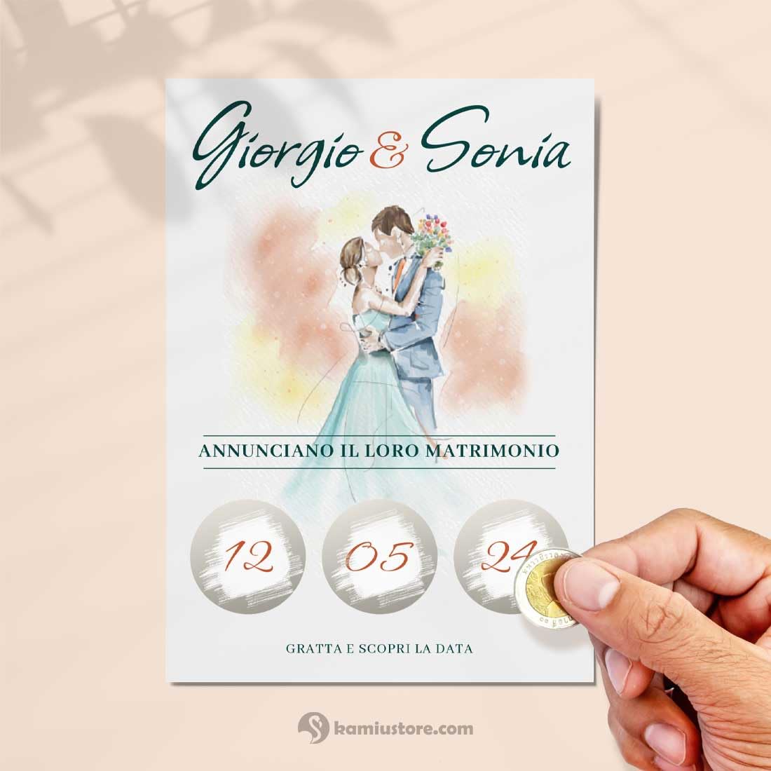 Partecipazioni Matrimonio Gratta e scopri la Data “Wedding Watercolor” - Set completi da 25-50 -100 (50)