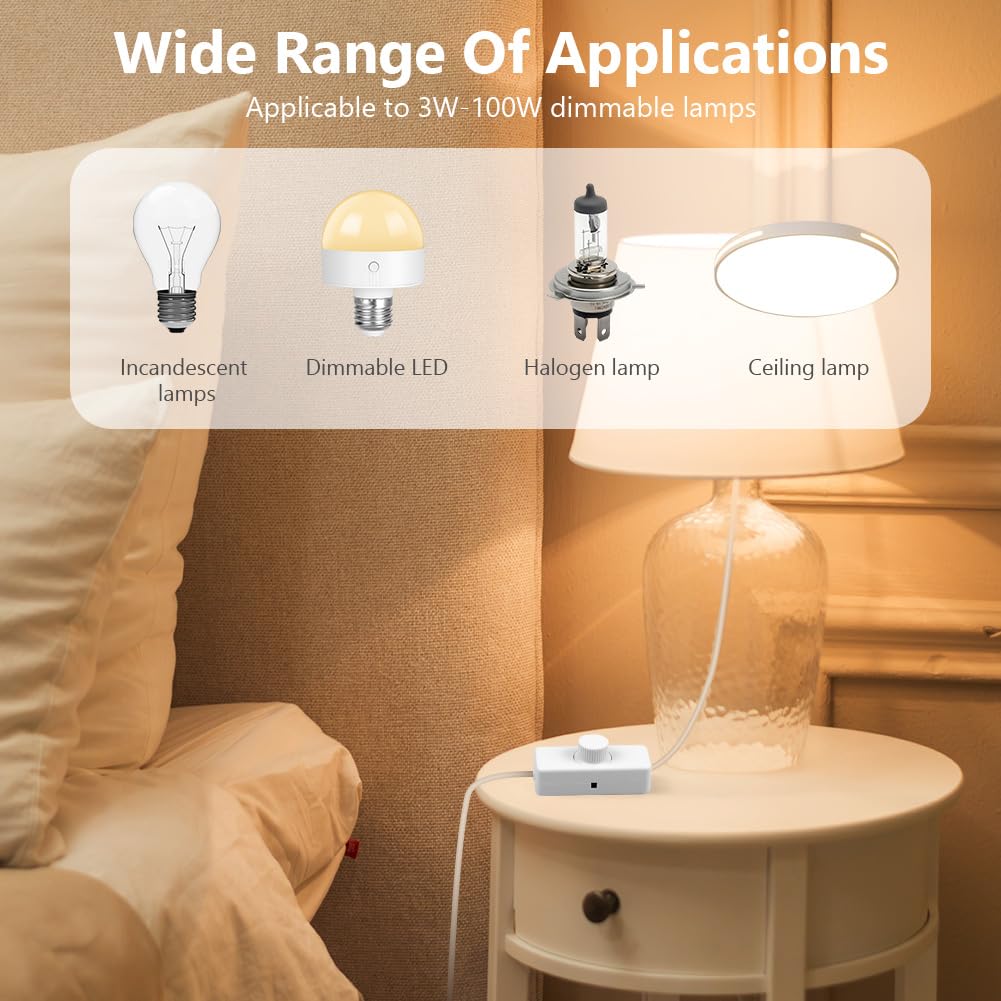 AXFEE Interruptor Regulador de Luz, Dimmer Led 220V, 220V-240V AC/50hz Regulador Intensidad Led, Potenciómetro Regulador de Luz con Interruptor, para 3-100W Lampara LED y Bombillas Regulables, Blanco