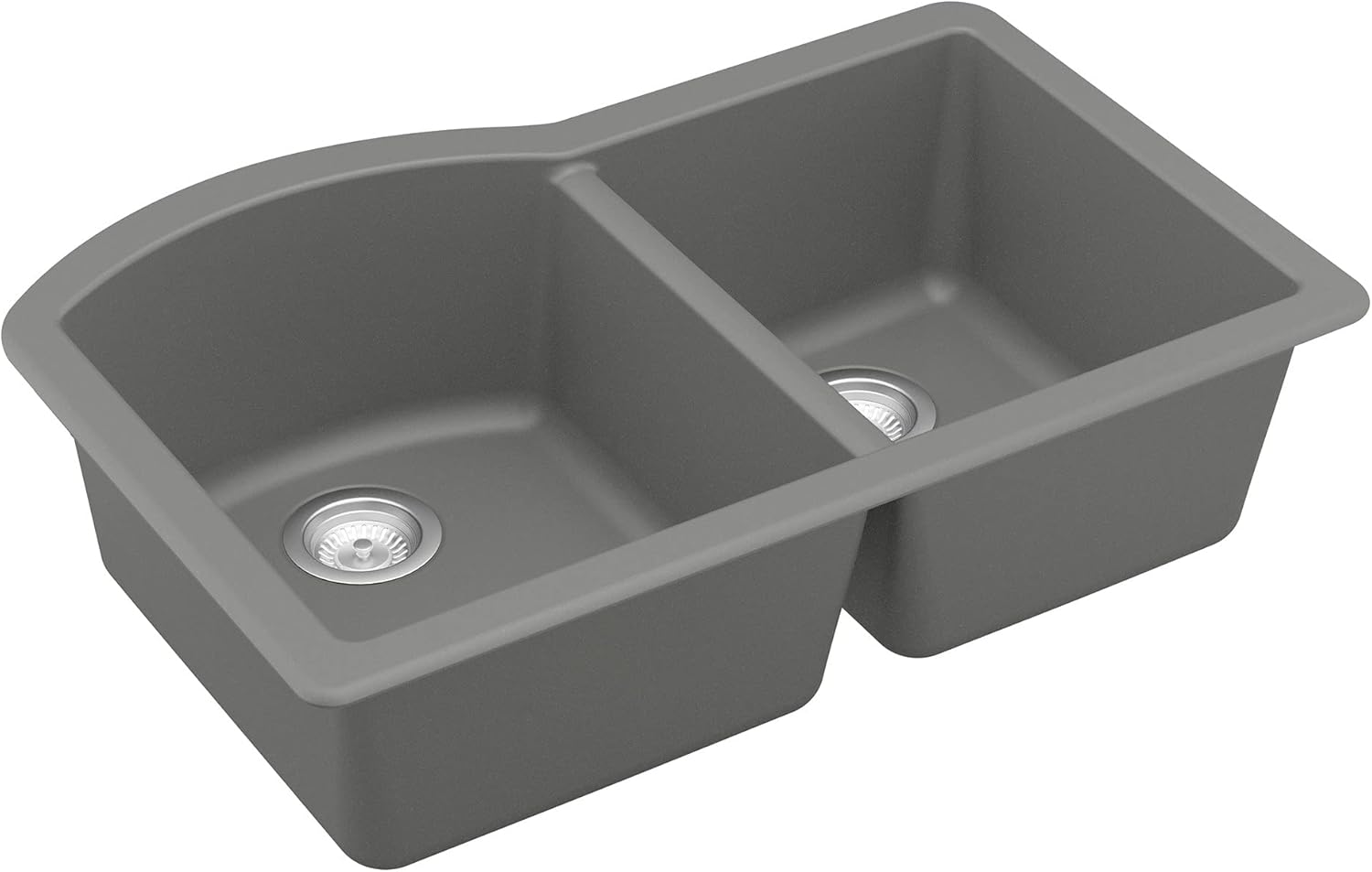 Karran 32 Inch Undermount Quartz Composite Kitchen Sink 60/40 Double Bowl, Granite Composite Sink, Heat & Scratch Resistant, Nonporous Matte Finish, Rear Drain, QU-610 (Grey)