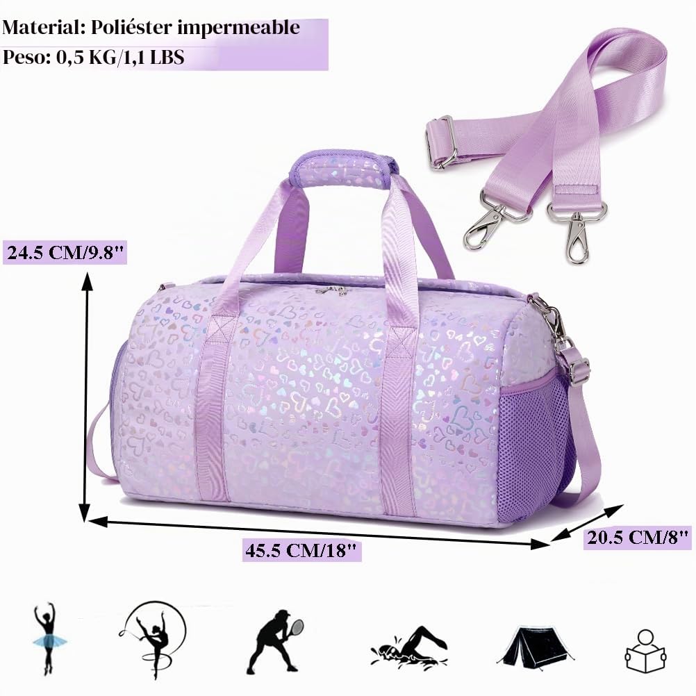 Bolso de Viaje Niña Bolsos de Gimnasio Niñas Bolsa de Deporte Niñas Bolso Deporte con Compartimento para Zapatos y Bolsa Húmeda,para la Escuela, Gimnasio, Natación, Baile, Tenis,Peluche Corto