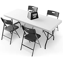 6FT Folding Table Set with 4 Chairs &ndash; Heavy-Duty 330 lb Table &amp; 330 lb Chairs, Portable Foldable Furniture Set for Camping, Parties, Indoor &amp; Outdoor Use