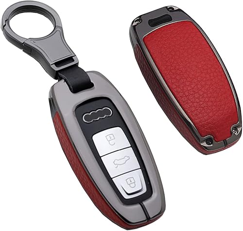 Miniatura 9 de SANRILY 1 funda de cuero rojo para llavero Audi A6 A8 A7 Q8 Q7 E-tron 2019 2020 sin llave con llaveros, 1 unidad