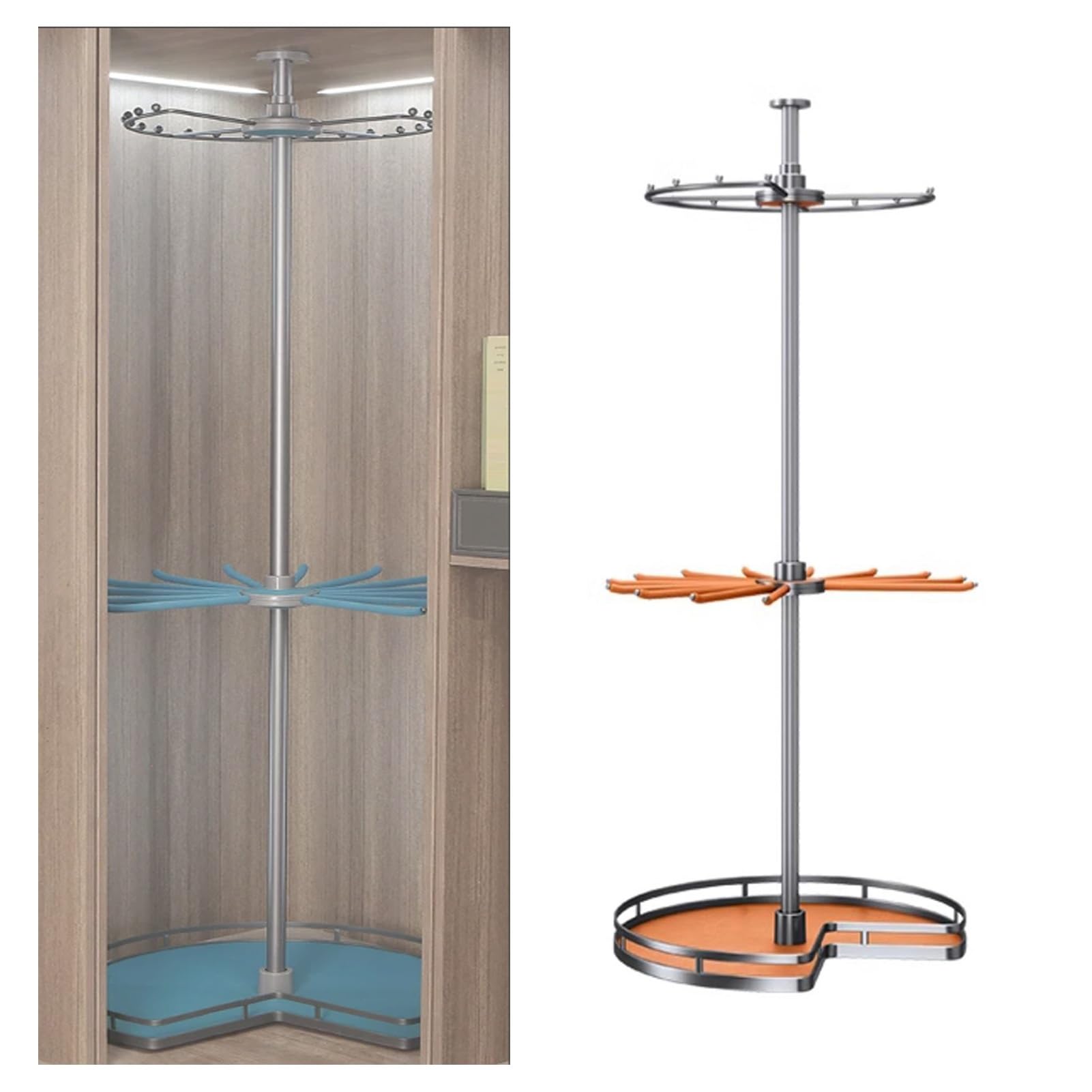 360° Rotating Round Closet Rod,Cloakroom Corner Storage Organizer,Hanging Clothes Hanger Rack,60kg Load Capacity for Retail Stores Bedroom Living Rooms(Orange,1900-2100mm)
