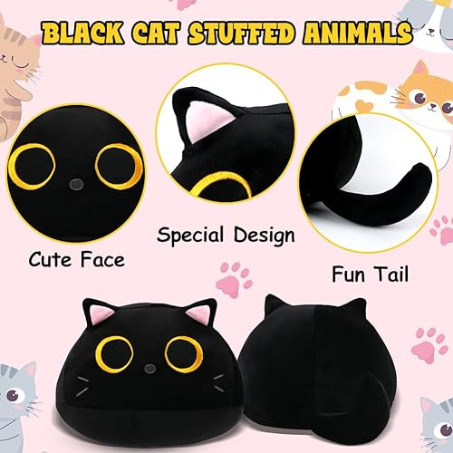 Miniatura 3 de MDCGFOD Almohada de peluche de gato negro lindo juguete de peluche Kawaii Stuff muñeca de felpa suave con forma de gato sofá almohada para niños